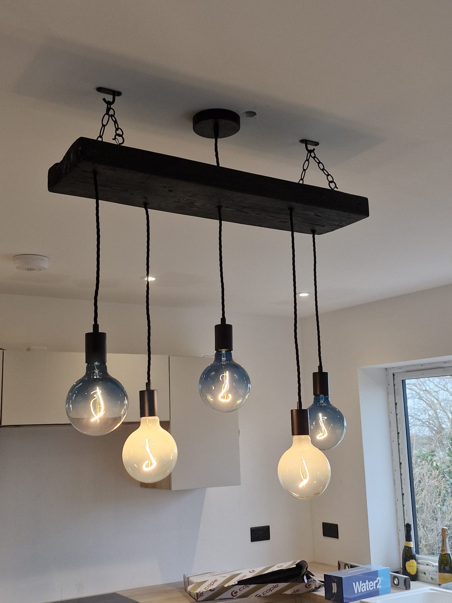 Matt Black Canopy Wooden Beam Chandelier