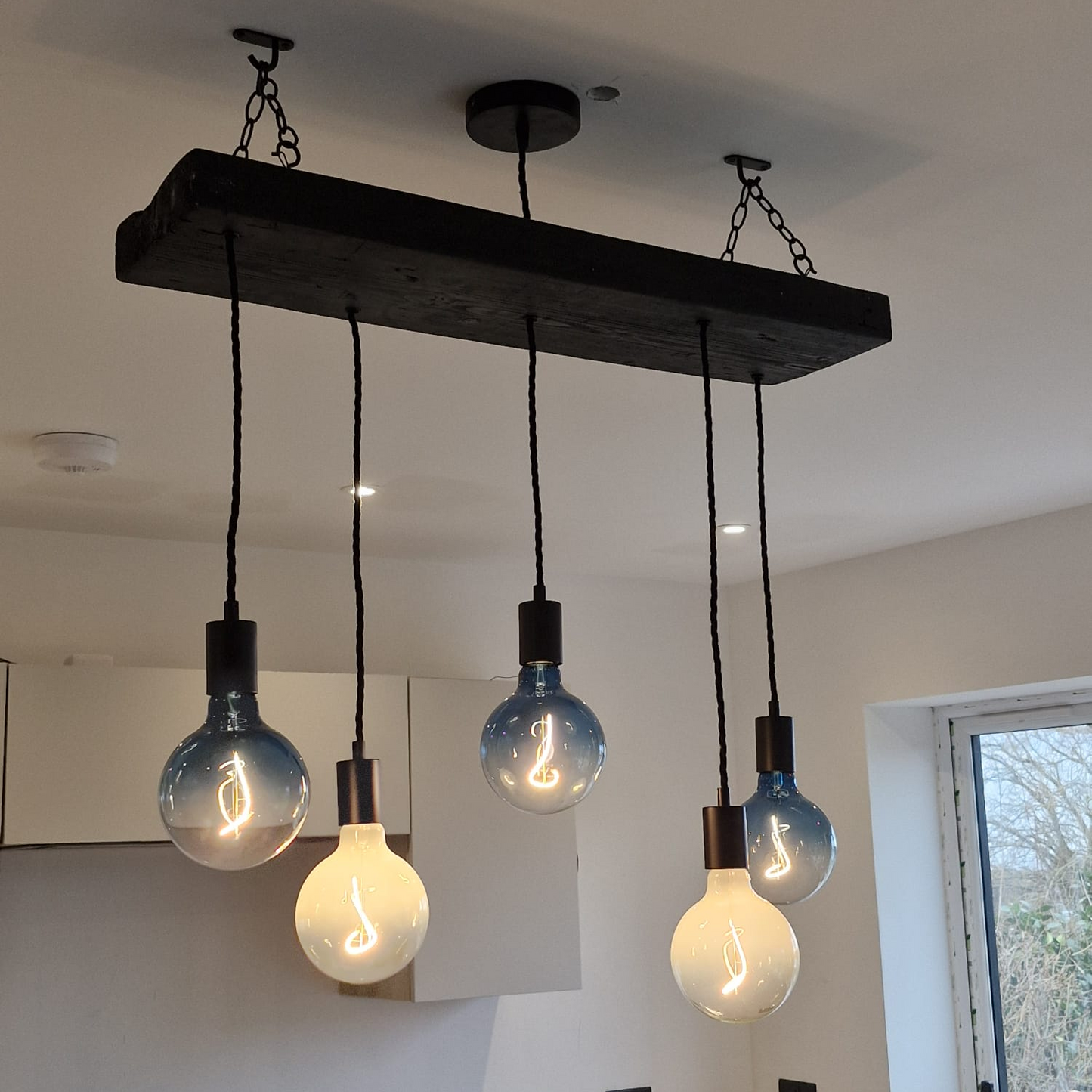 Matt Black Canopy Wooden Beam Chandelier