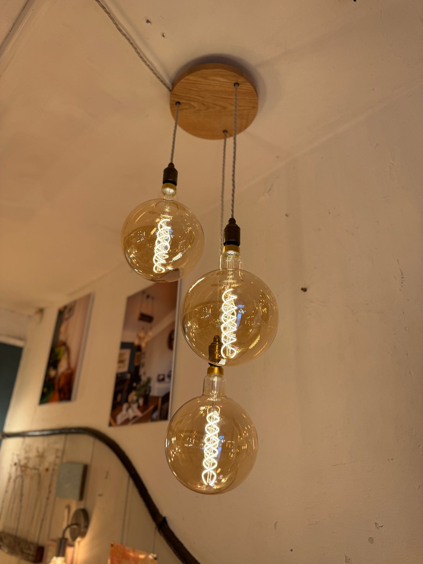 Triple Pendant Light Oak Disc