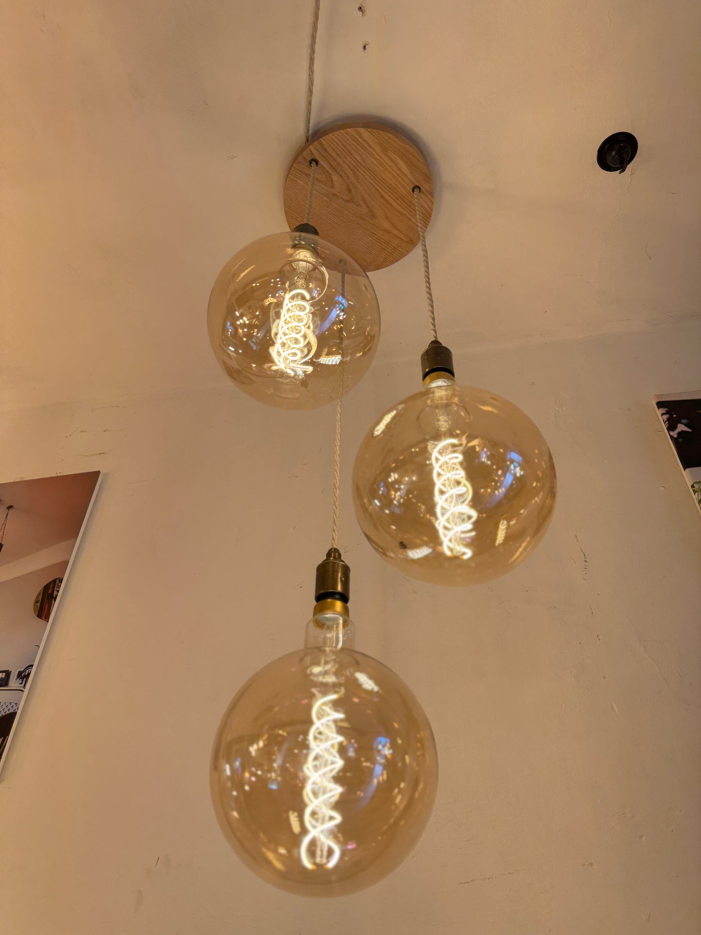 Triple Pendant Light Oak Disc