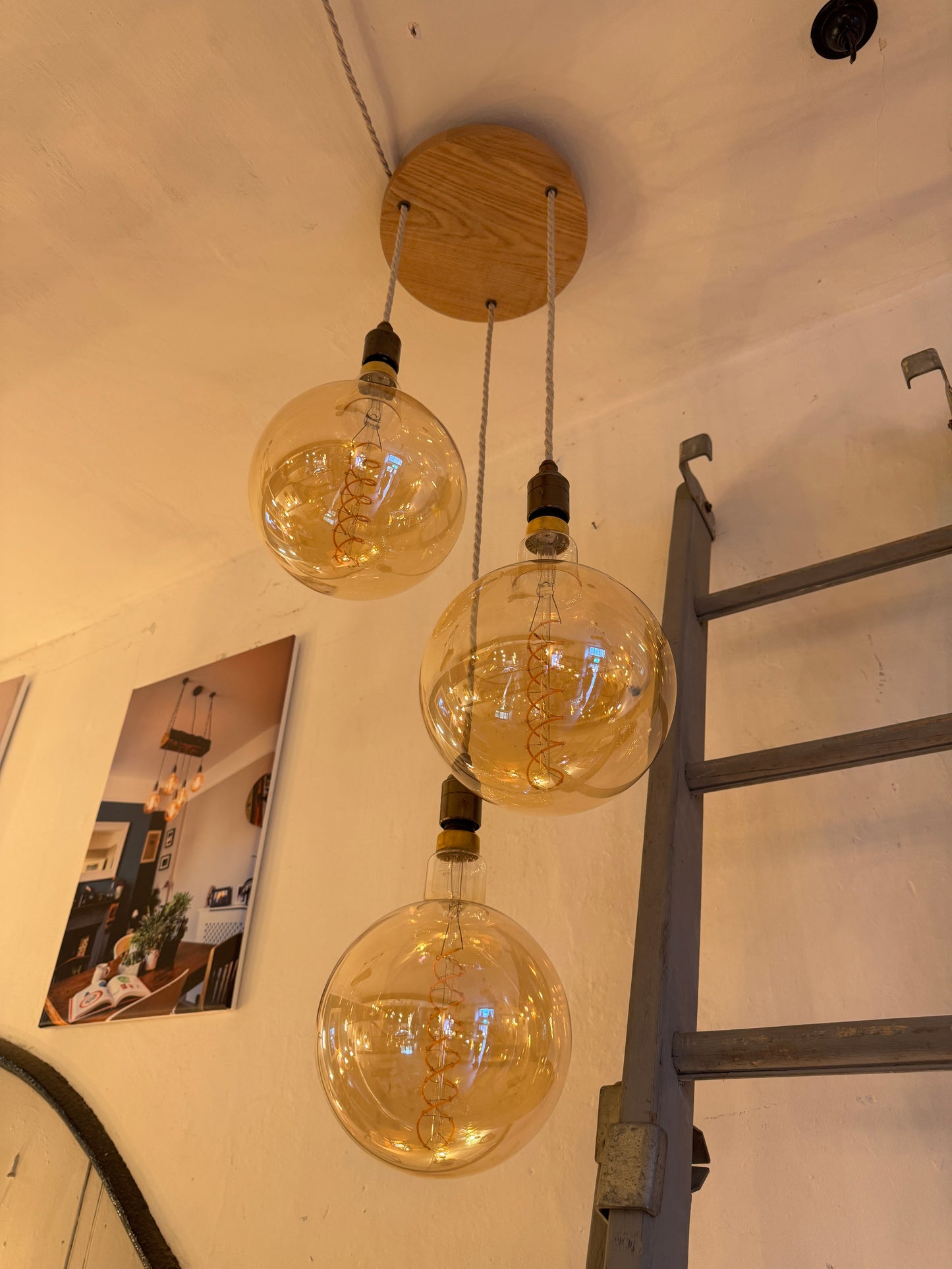 Triple Pendant Light Oak Disc