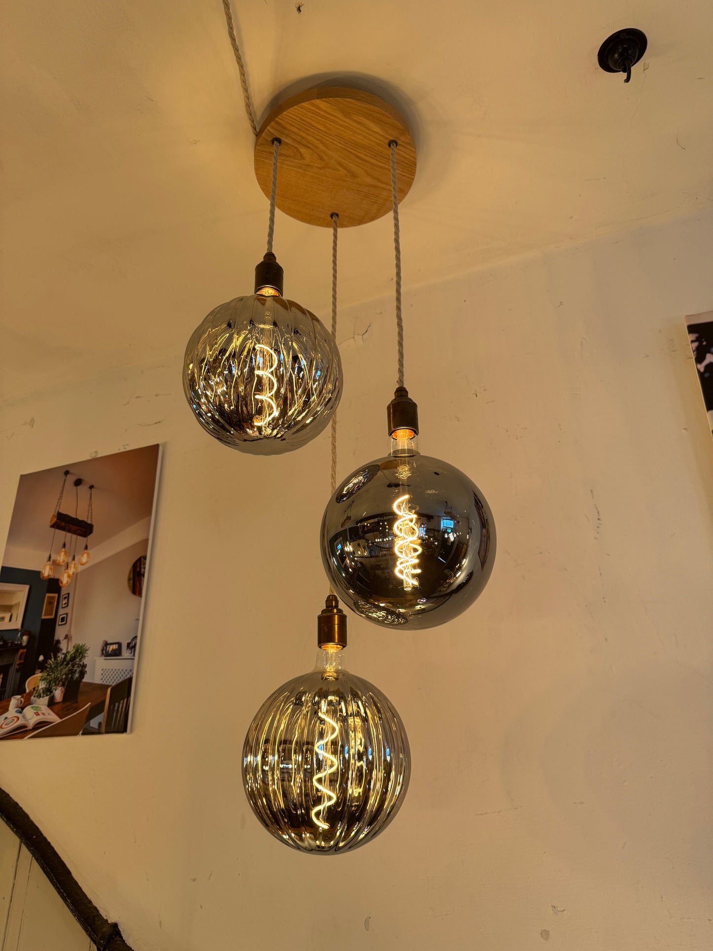 Triple Pendant Light Oak Disc