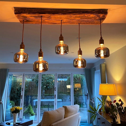 Flush Mount Wooden Beam Chandelier - Norwegian Spruce Cluster Pendant Light - MooBoo Home