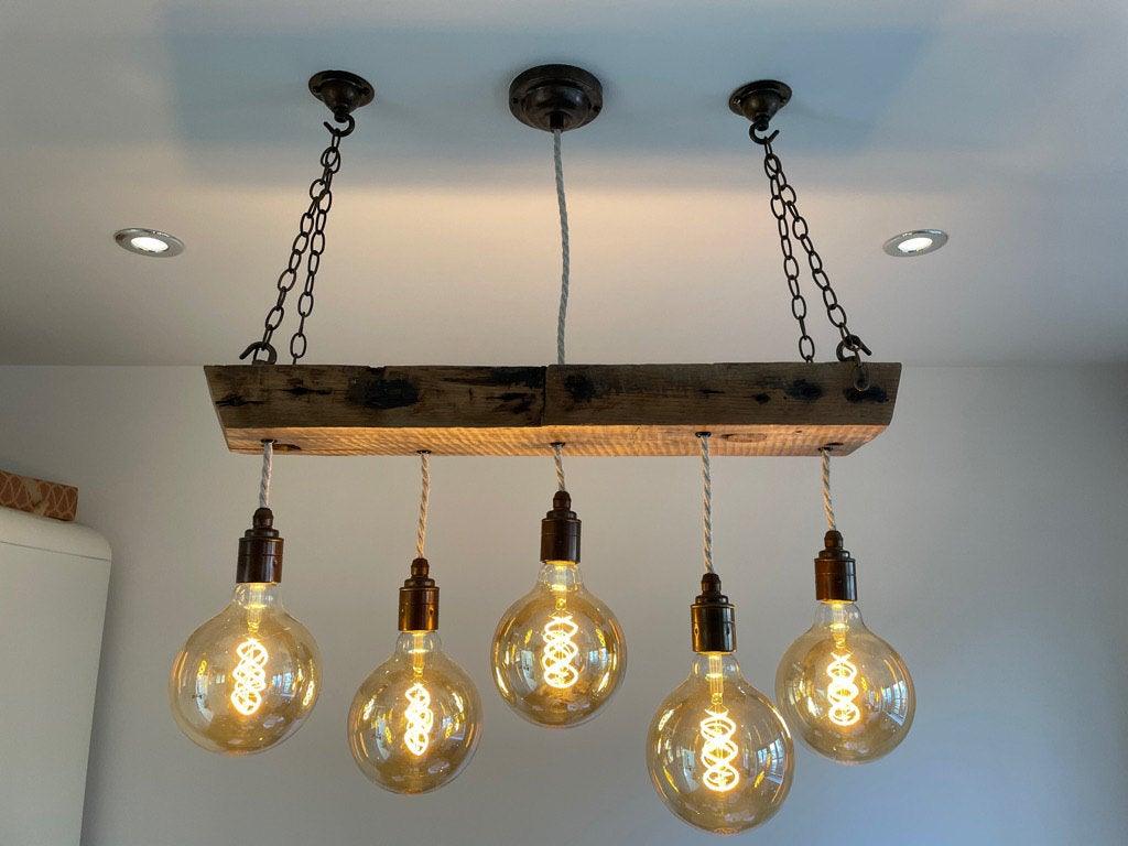 Oak Beam Chandelier Hanging Lights Cluster Pendant