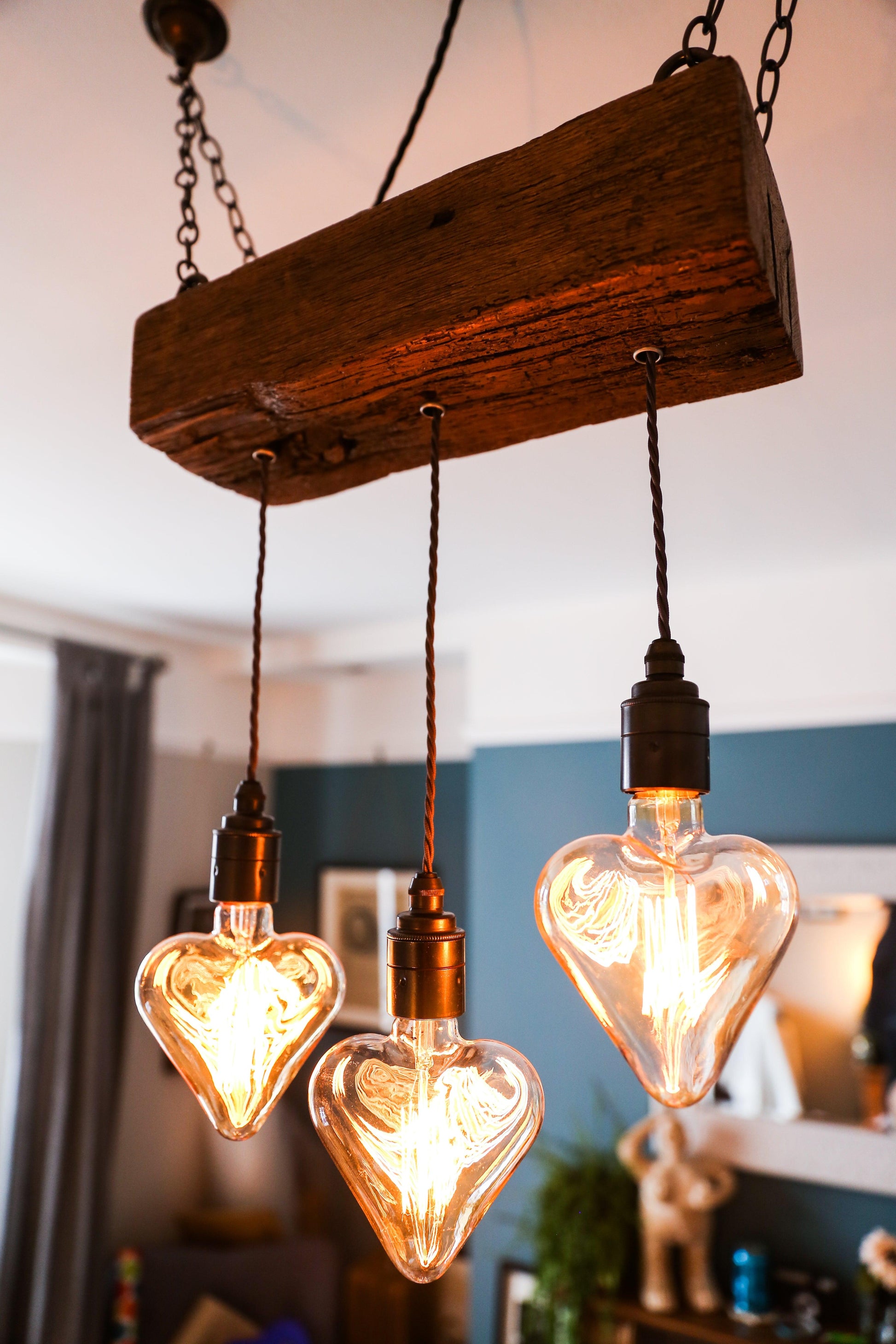 Triple Heartwood Elegance: Wooden Chandelier with Three-Bulb Ceiling Cluster Pendant Light - MooBoo Home