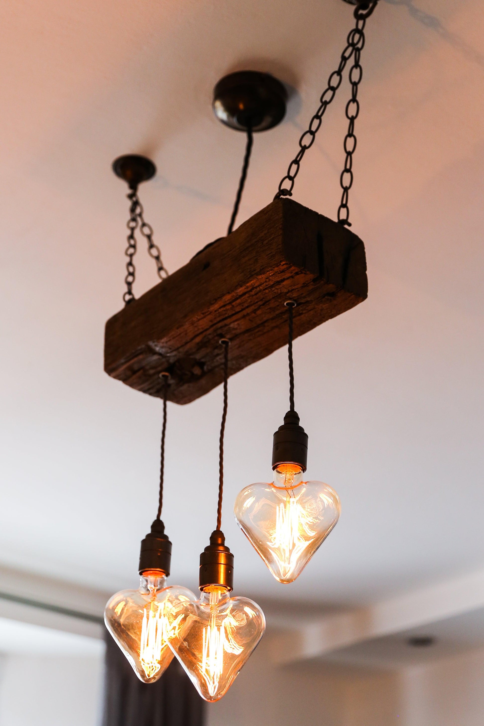 Triple Heartwood Elegance: Wooden Chandelier with Three-Bulb Ceiling Cluster Pendant Light - MooBoo Home