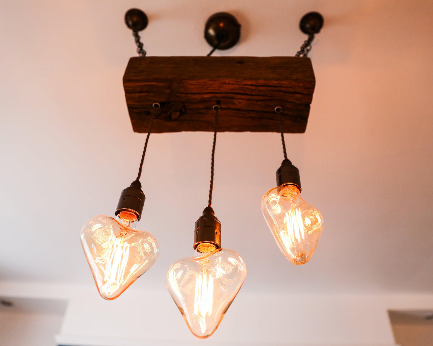 Triple Heartwood Elegance: Wooden Chandelier with Three-Bulb Ceiling Cluster Pendant Light - MooBoo Home