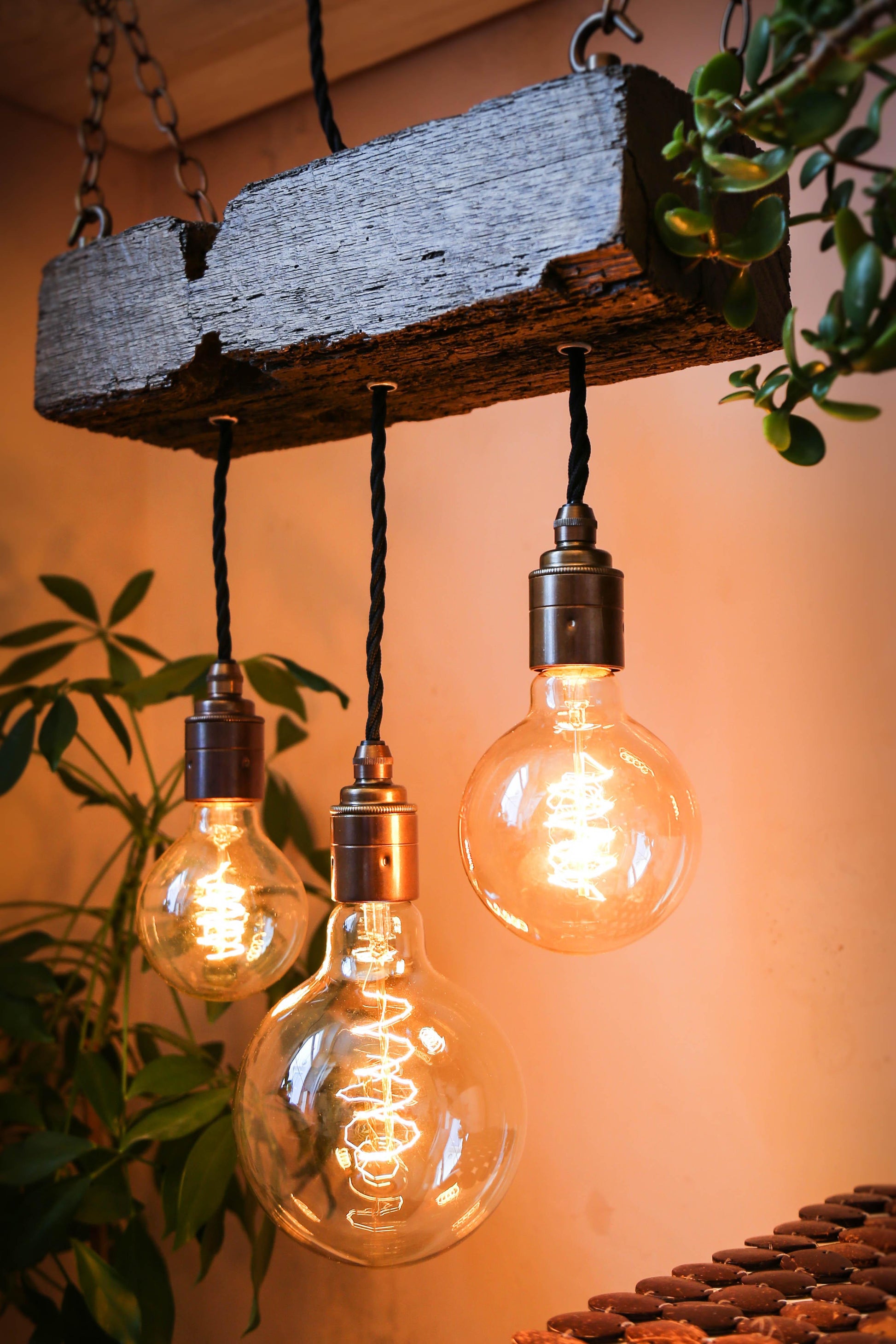 Triple Heartwood Elegance: Wooden Chandelier with Three-Bulb Ceiling Cluster Pendant Light - MooBoo Home