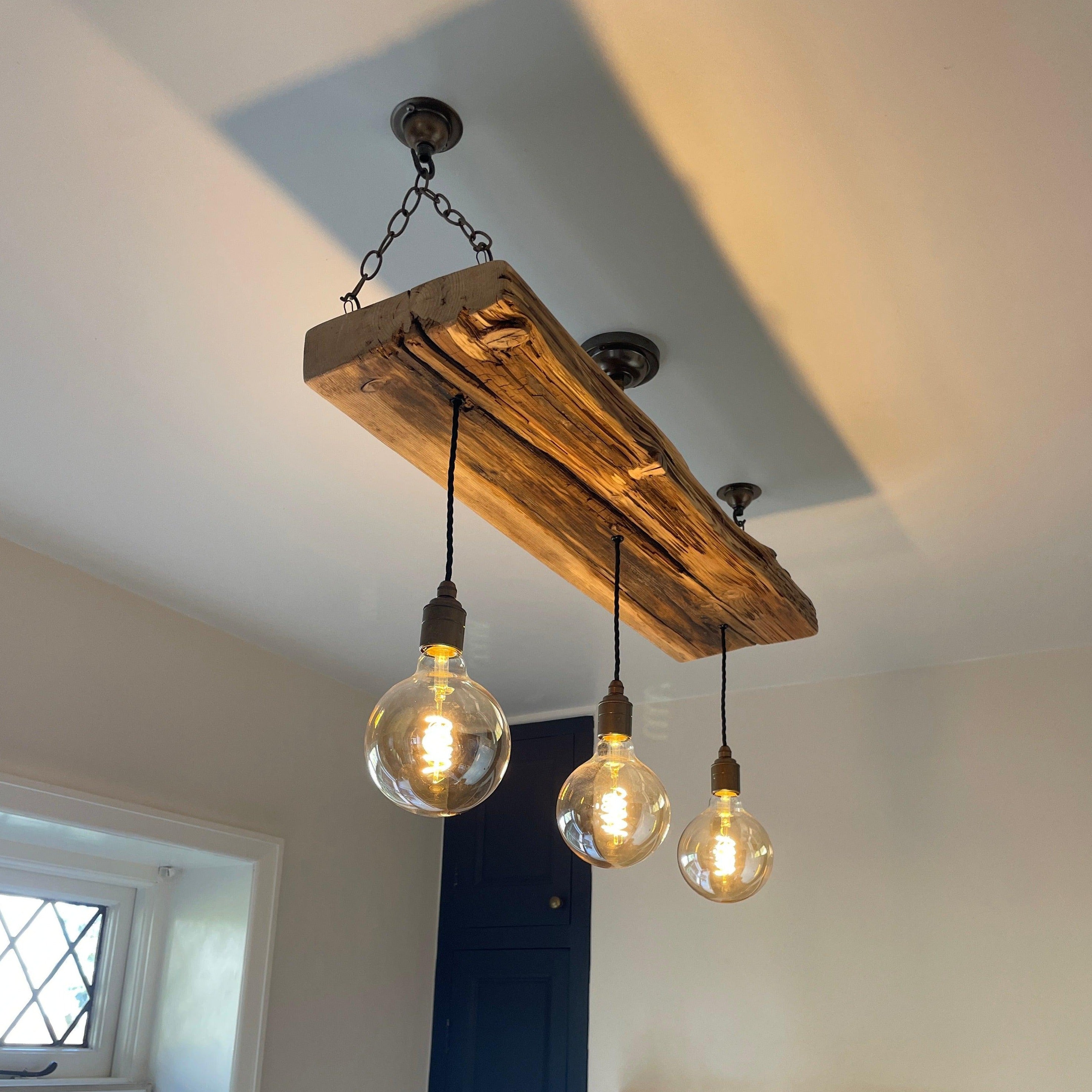 Wood beam deals chandelier