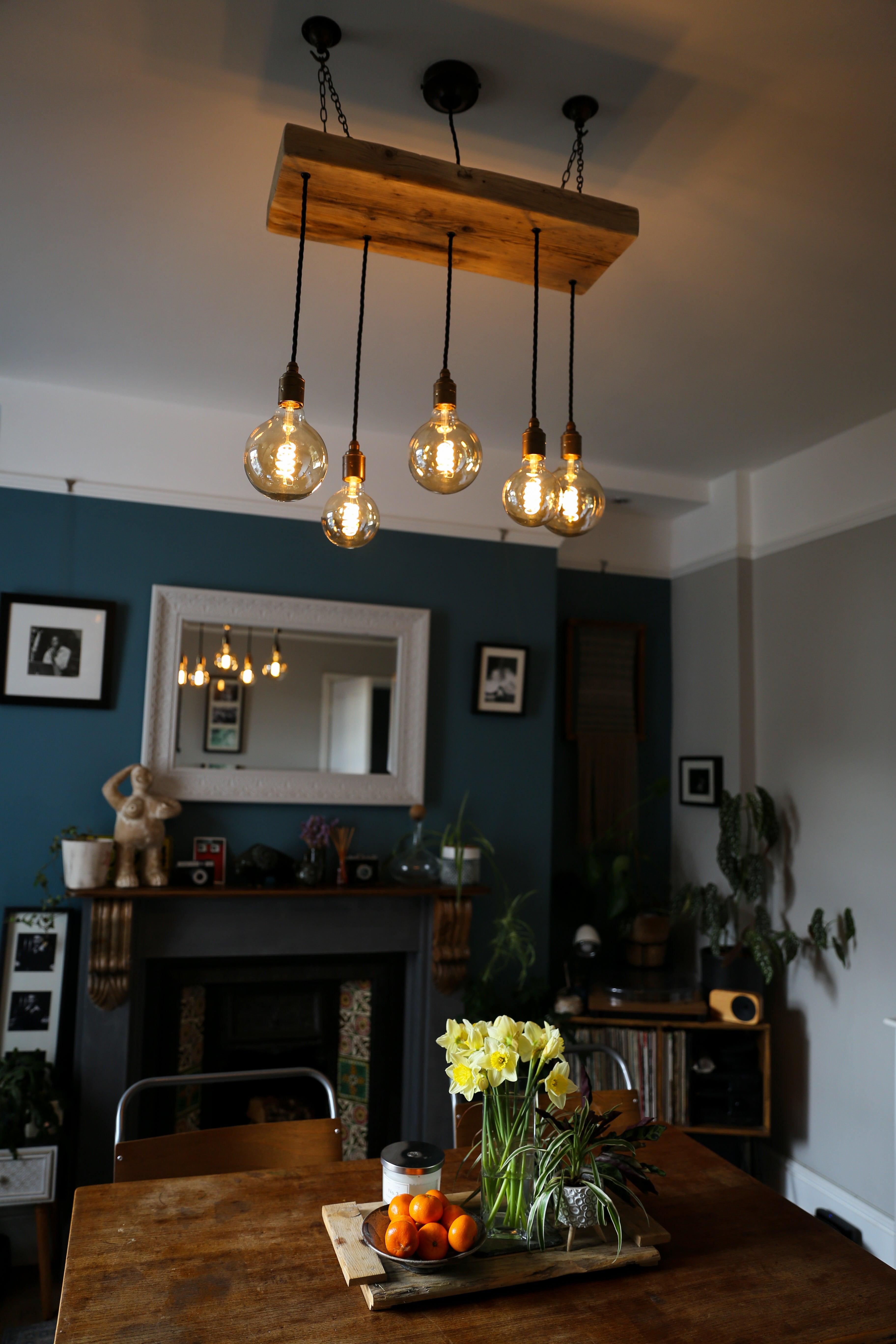 Wooden beam on sale hanging lights