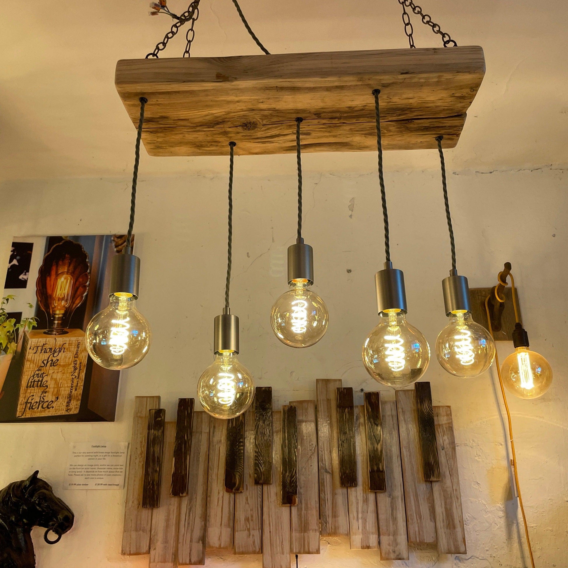 Wooden Beam Pendant with Amber Globe Bulbs - MooBoo Home