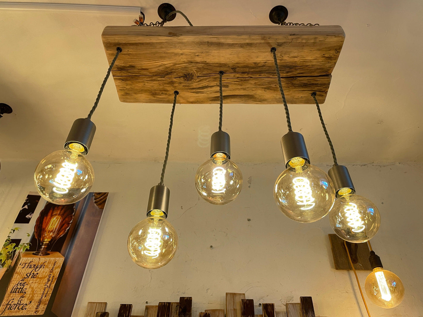 Wooden Beam Pendant with Amber Globe Bulbs - MooBoo Home