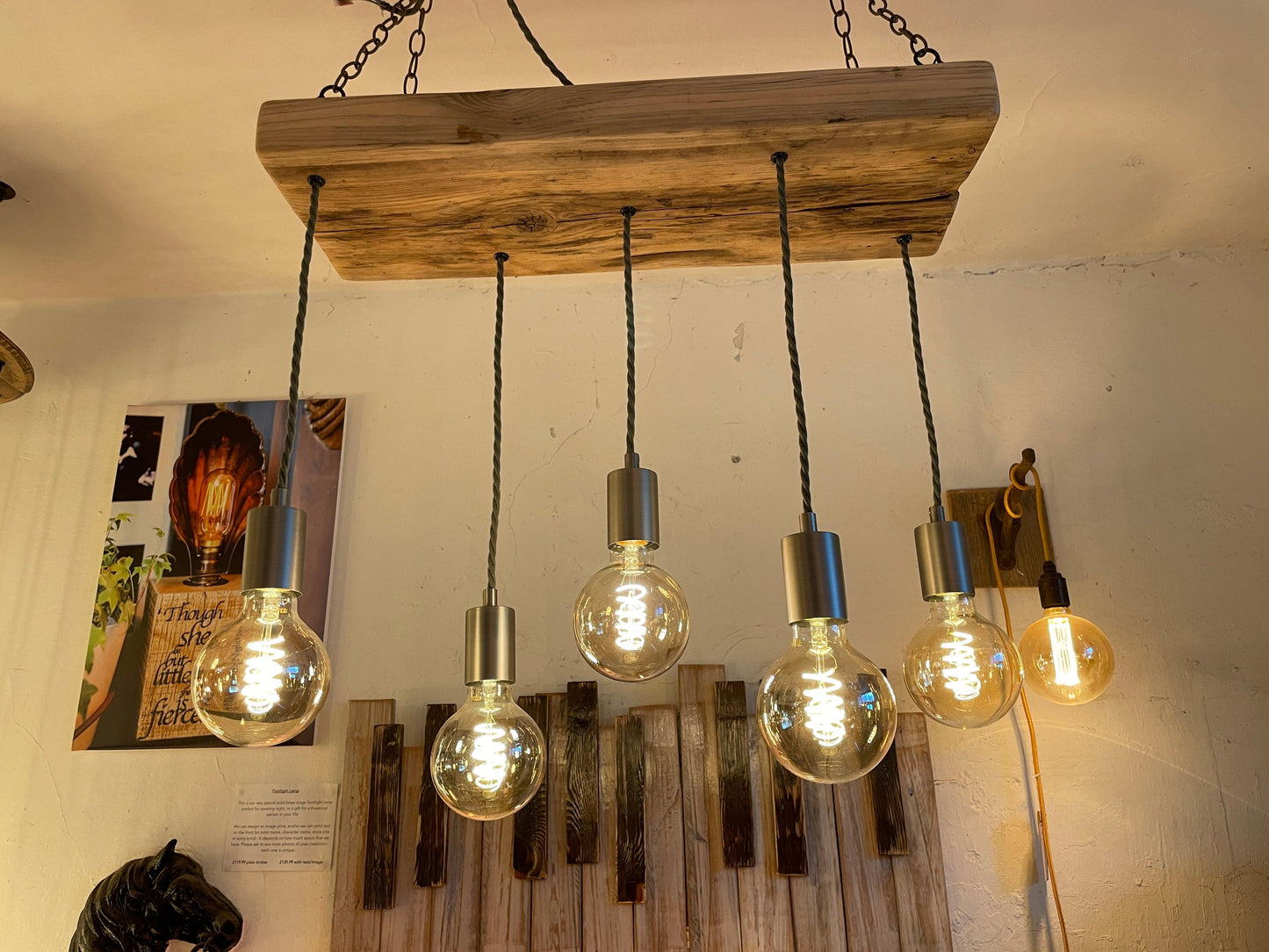 Wooden Beam Pendant with Amber Globe Bulbs - MooBoo Home