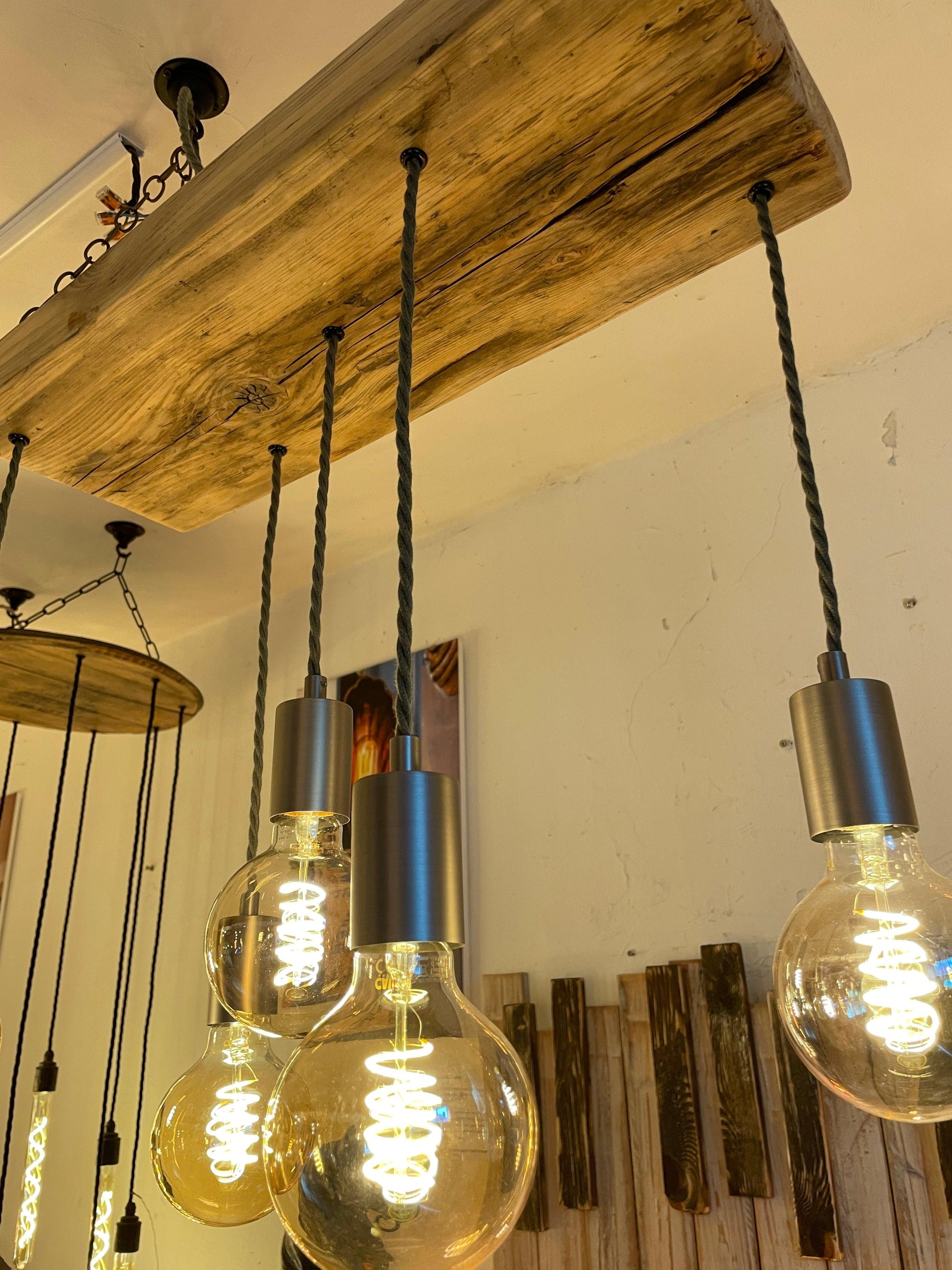 Wooden Beam Pendant with Amber Globe Bulbs - MooBoo Home