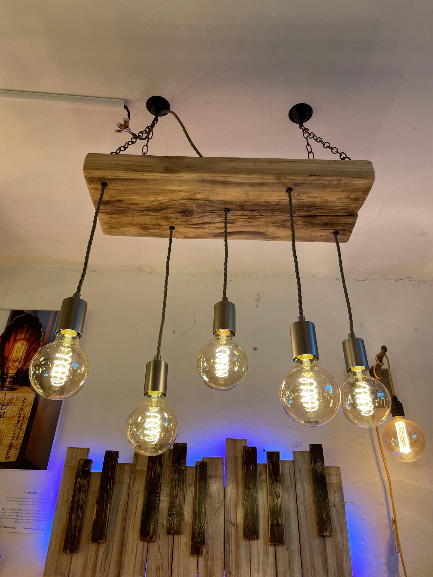 Wooden Beam Pendant with Amber Globe Bulbs - MooBoo Home